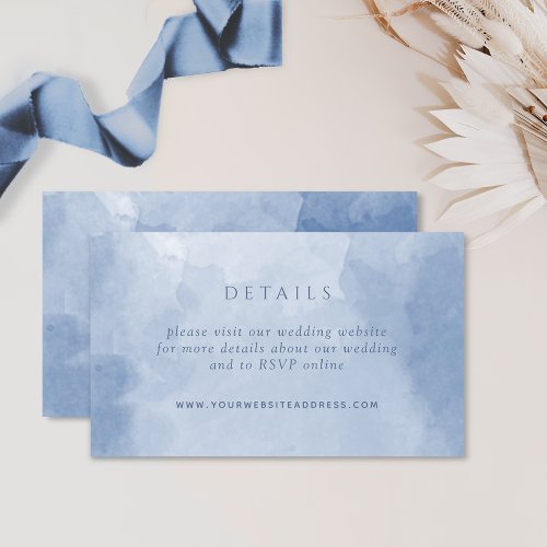 Chic Dusty Blue Watercolor Wedding Details Website Enclosure Card