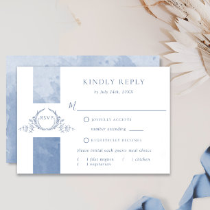 Chic Dusty Blue Watercolor Wedding Monogram RSVP Card