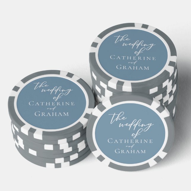 Chic Dusty Blue Wedding Personalized Poker Chips (Stack)