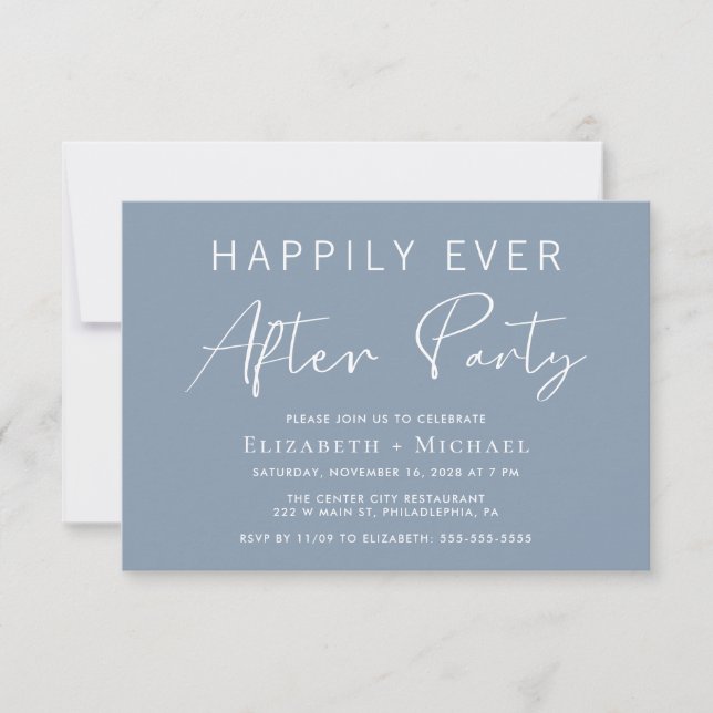 Chic Dusty Blue Wedding Reception After Party Invitation (Front)