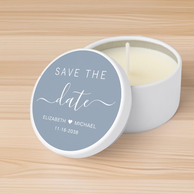 Chic Dusty Blue Wedding Save The Date Mini Candle Favors (Creator Uploaded)
