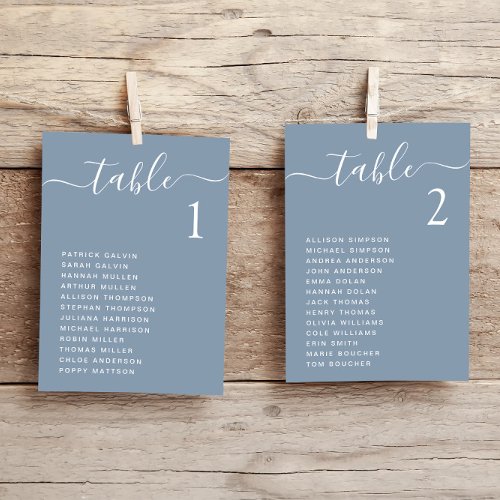 Chic Dusty Blue Wedding Table Seating Chart Card