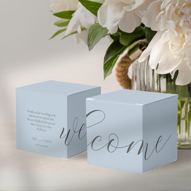 Chic Dusty Blue Wedding Welcome Favor Box (Creator Uploaded)