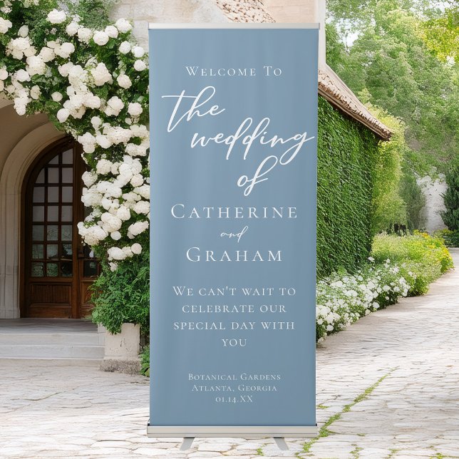 Chic Dusty Blue Welcome to our Wedding Vertical Retractable Banner (Creator Uploaded)