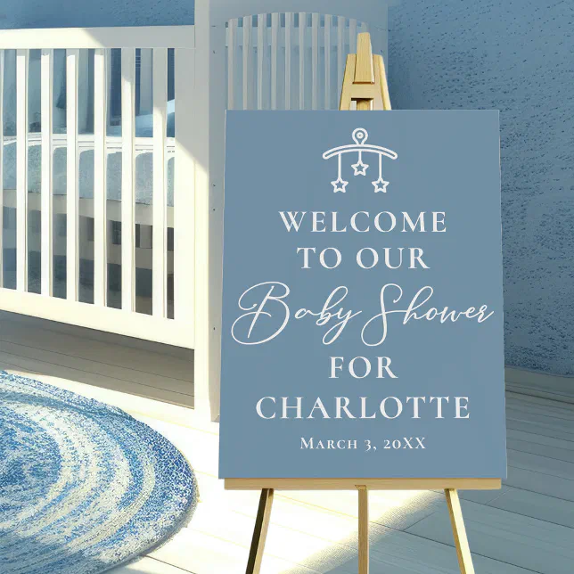 Chic Dusty Blue White Baby Shower Welcome Foam Board | Zazzle