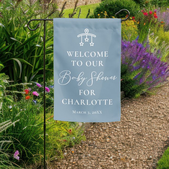 Chic Dusty Blue White Baby Shower Welcome Garden Flag (Creator Uploaded)