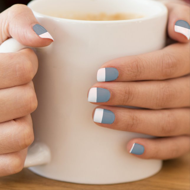 Chic Dusty Blue & White French Tip  Minx Nail Art (Insitu - Mug)