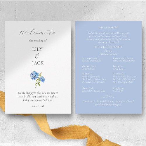 Chic Dusty Blue  White Hydrangea Wedding Program 