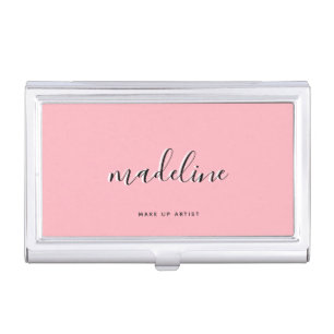 Chic Dusty Blush Pink with black Calligraphy name Business Card Case