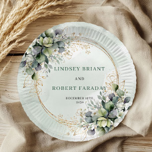 Chic Dusty Green Botanical Wedding Paper Plates