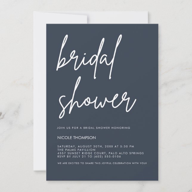 Chic Dusty Navy Modern Bridal Shower Invitation  (Front)