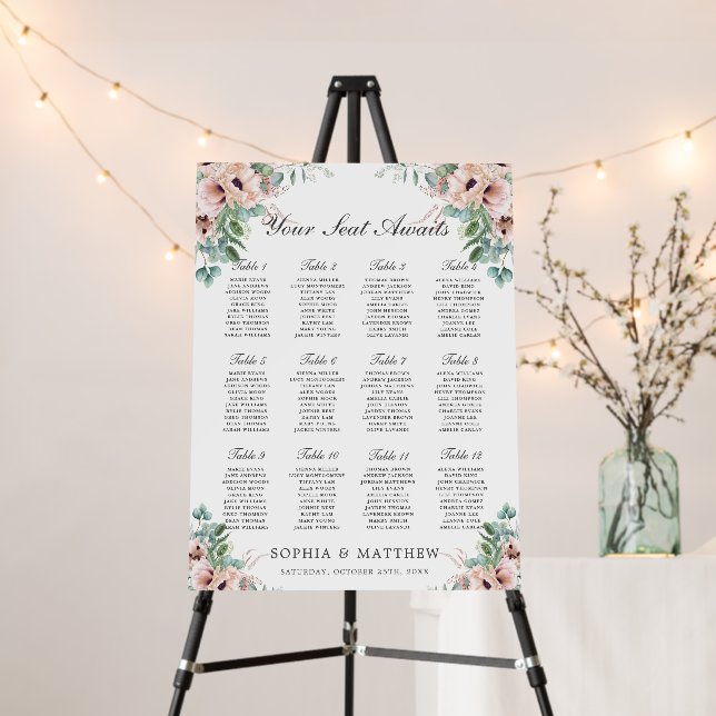 Chic Dusty Pink Blush Floral Wedding Seating Chart Foam Board (In Situ (Stand))