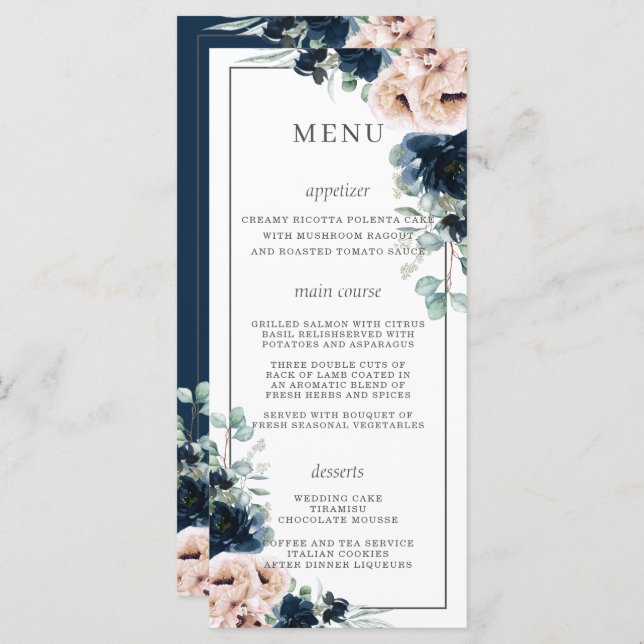 Chic Dusty Pink Blush Navy Roses Floral Wedding Program (Front/Back)