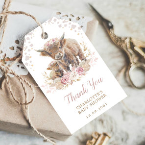 Chic Dusty Pink Boho Highland Cow Girl Baby Shower Gift Tags
