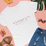 Chic Dusty Pink Bold Script Custom Bachelorette T- T-Shirt<br><div class="desc">Celebrate your bachelorette with this elegant,  minimalist t-shirt,  featuring bold dusty pink typography and elegant calligraphy. Easily add your own details by clicking on the "personalize" option.</div>