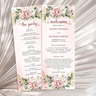 Chic Dusty Pink Floral Eucalyptus Wedding Program