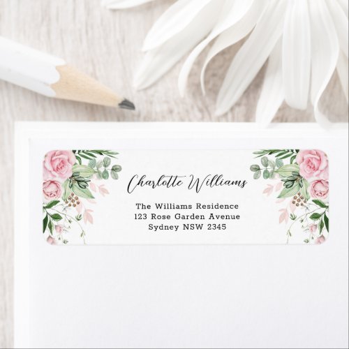 Chic Dusty Pink Floral Rose Garden Return Address Label