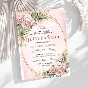 Chic Dusty Pink Flowers Eucalyptus 15th Birthday Invitation