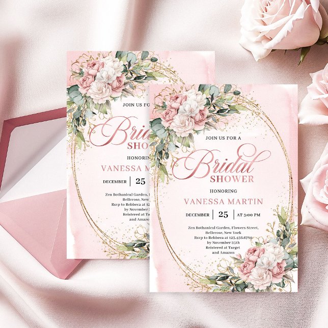 Chic Dusty Pink Greenery Bridal Shower Invitation (Chic Dusty Pink Greenery Bridal Shower Invitation)