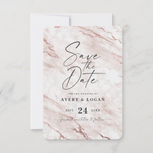 Chic Dusty Pink Marble with Rose Gold Foil Details Save The Date