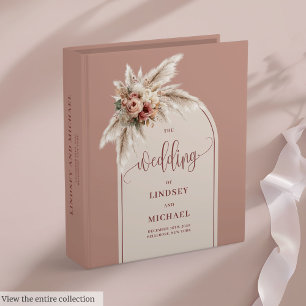 Chic Dusty Pink Pampas Arch Wedding Memory Album 3 Ring Binder