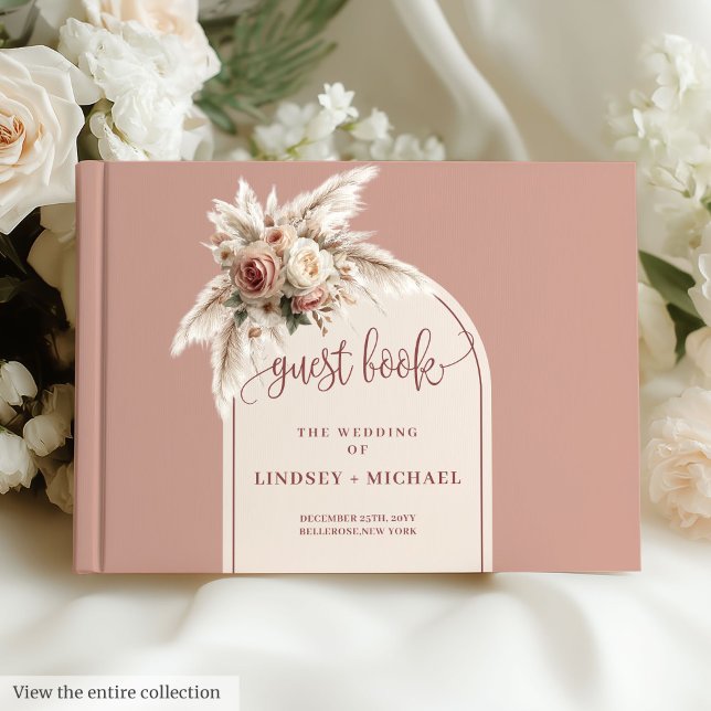 Chic Dusty Pink Pampas Grass Floral Arch Wedding Guest Book (Chic Dusty Pink Pampas Grass Floral Arch Wedding Guest Book)