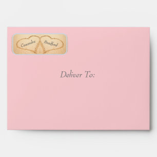 Chic Dusty Pink Purple Beach 2 Heart Sand Wedding Envelope