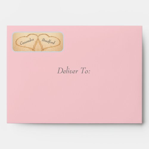 Chic Dusty Pink Purple Beach 2 Heart Sand Wedding  Envelope