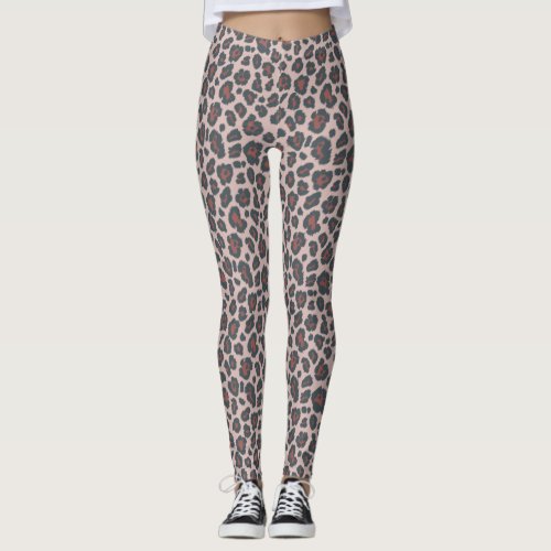 Chic Dusty Pink Red Leopard Print Pattern Leggings