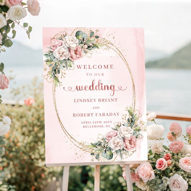Chic Dusty Pink Rose Gold wedding welcome Poster (Chic Dusty Pink Rose Gold wedding welcome)