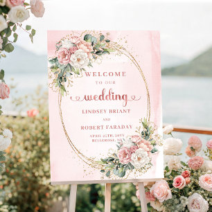 Chic Dusty Pink Rose Gold Wedding Welcome Sign