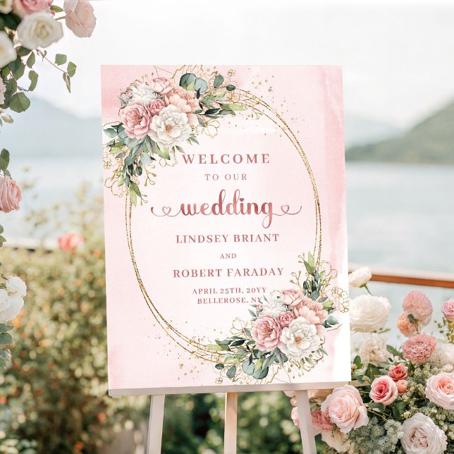 Chic Dusty Pink Rose Gold Wedding Welcome Sign (Chic Dusty Pink Rose Gold Wedding Welcome Sign)