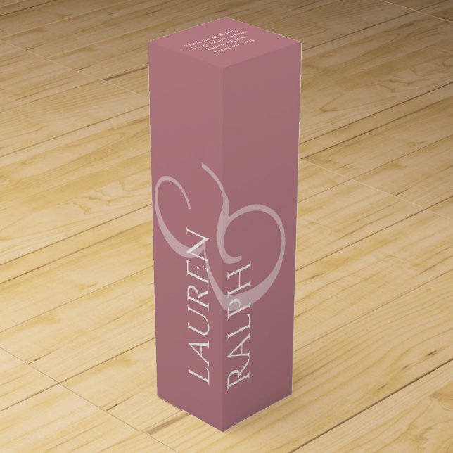 Chic Dusty Pink Script Wedding Thank You Wine Box (Front)