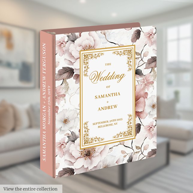Chic dusty pink watercolor wedding ring binder (Chic dusty pink watercolor wedding ring binder)