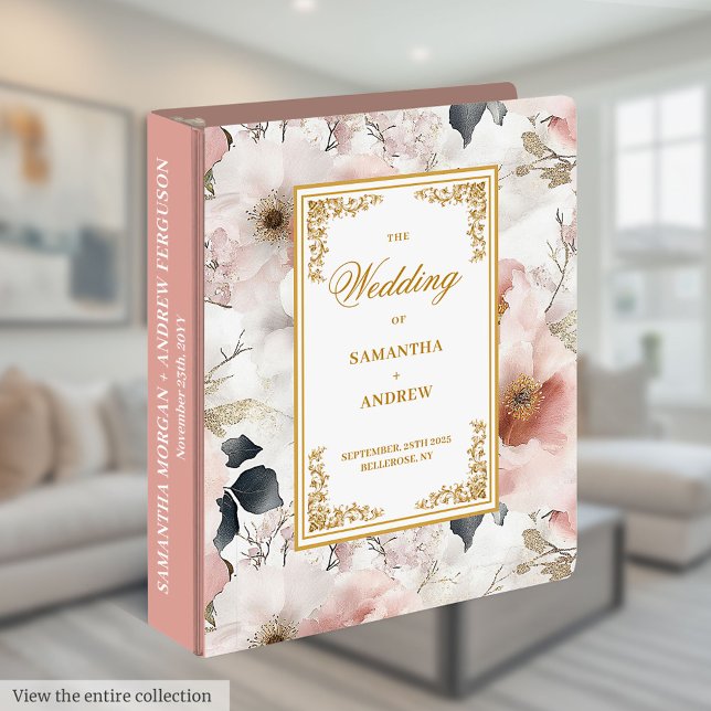 Chic dusty pink watercolor wedding ring binder (Chic dusty pink watercolor wedding ring binder)