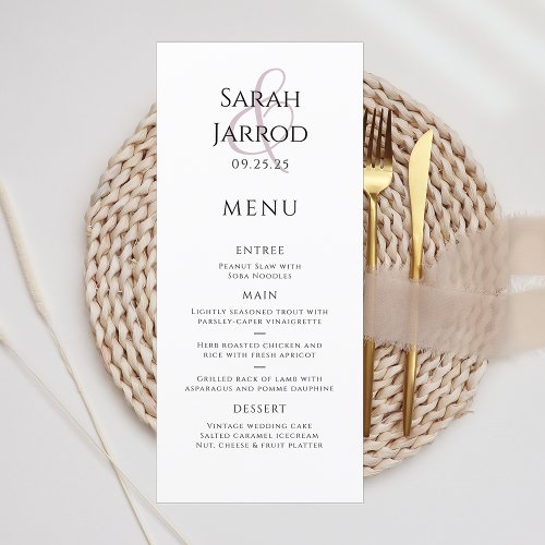 Chic Dusty Pink Wedding Menu