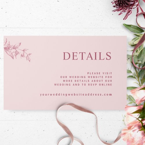 Chic Dusty Pink Wedding Website  Details Enclosure Card