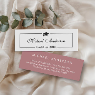 Chic Dusty Rose and White Graduation Contact Calling Card