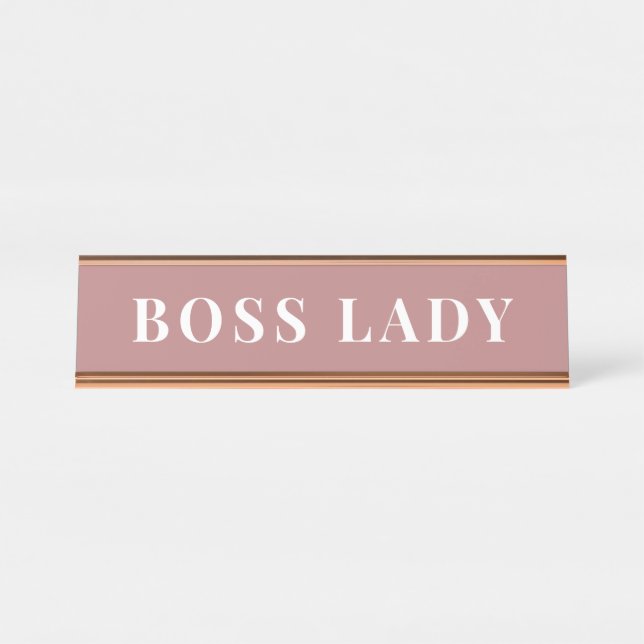 Chic Dusty Rose Boss Lady Desk Custom Name Plate (Front)
