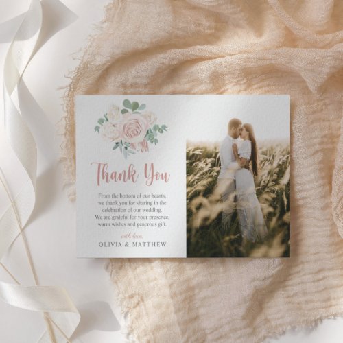 Chic Dusty Rose Eucalyptus Wedding Photo Thank You Card