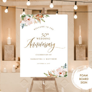 Chic Dusty Rose Lilies Wedding Anniversary Welcome Foam Board