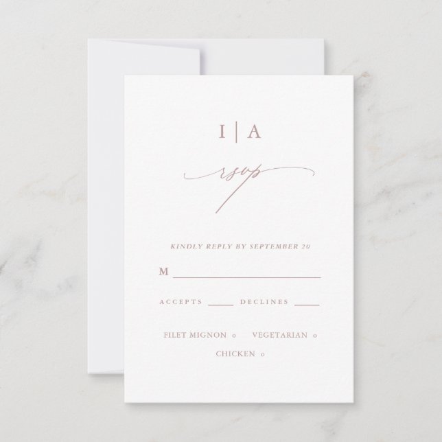 Chic Dusty Rose Monogram Wedding Rsvp Card (Front)