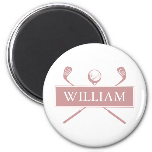Chic Dusty Rose Personalized Name Golf Ball Clubs Magnet