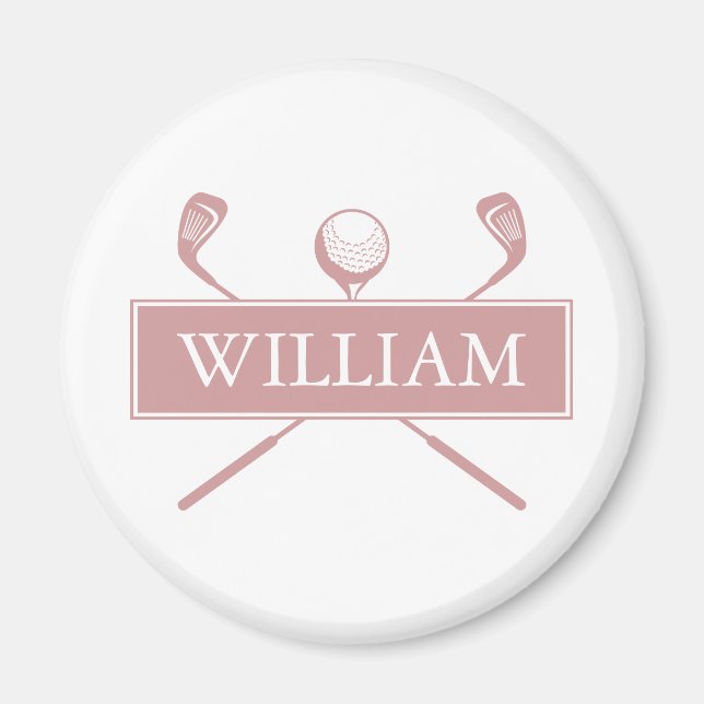Chic Dusty Rose Personalized Name Golf Ball Clubs Magnet (Front)