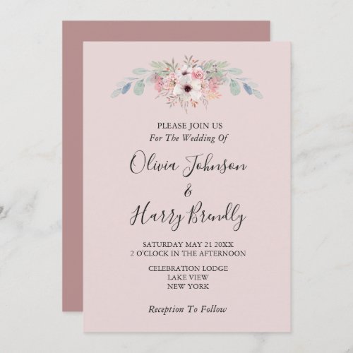 Chic Dusty Rose Rustic Eucalyptus Greenery Wedding Invitation