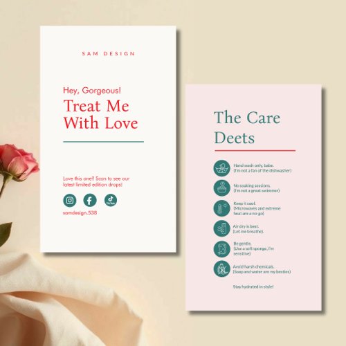 Chic Dusty Rose Tumbler Care Instruction Business Card