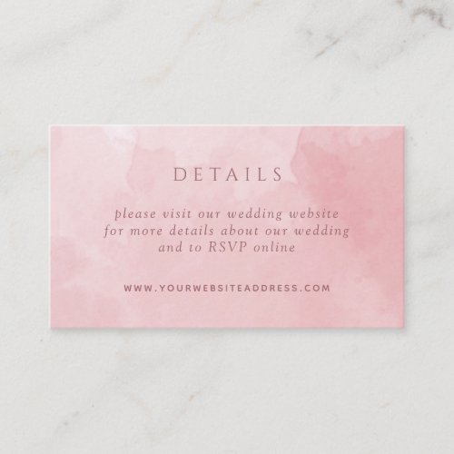 Chic Dusty Rose Watercolor Wedding Details Website Enclosure Card