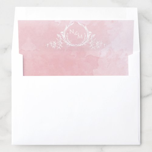 Chic Dusty Rose Watercolor White Monogram Wedding Envelope Liner