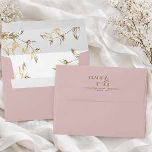 Chic Dusty Rose with White and Gold Floral Wedding Envelope
