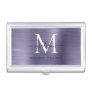 Chic Dusty Violet Brushed Metal Monogram Script Business Card Case